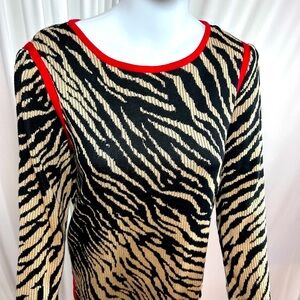 Ming Wang Black and Cream Zebra Print Sweater